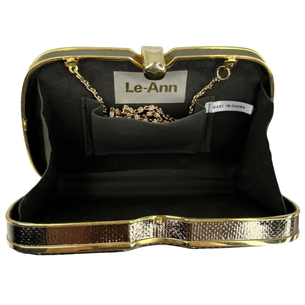 Le-Ann Gold Purse Clutch Crossbody Chain 7